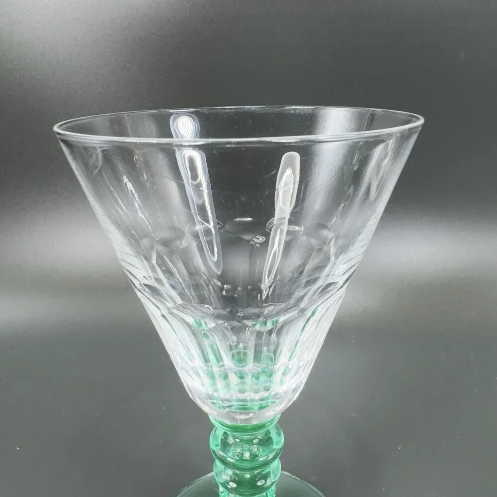 Seneca Theodule Clear Top Green Uranium Stem Optic Cut Top Goblet Cup Single VTG